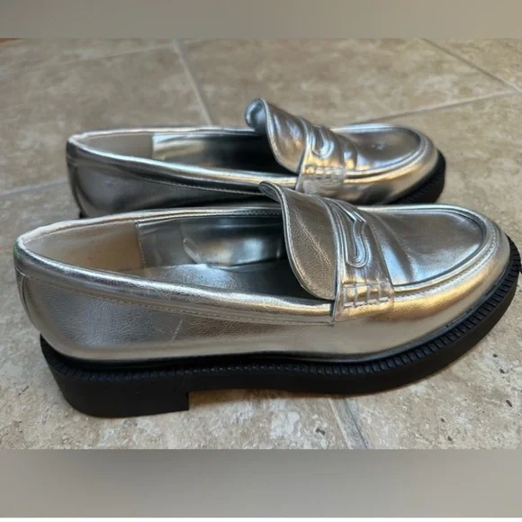 ZARA Metallic Silver Lug Sole Loafers - Picture 10 of 11